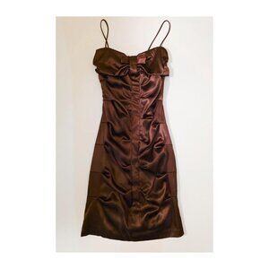 B Darlin Y2K Chocolate Brown Satin Ruched Bow Mini Dress 🤎